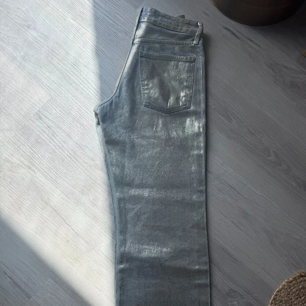 ZARA Gold Metallic Foil High Rise Straight Leg Jeans US 4 EU 36 Ref 6045/217 - Picture 7 of 11